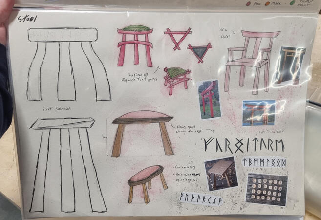 The first sketches for the stool design.